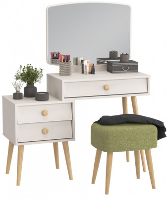 Афина Спальня 4-25901М1к.с. Трюмо + Банкетка 6-5135ТКШзел Полли, кашемир серый/ткань зелёная