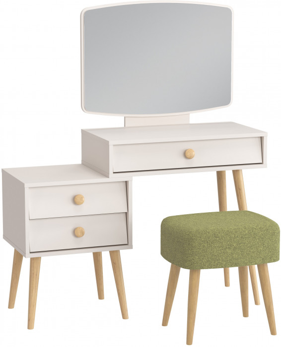 Афина Спальня 4-25901М1к.с. Трюмо + Банкетка 6-5135ТКШзел Полли, кашемир серый/ткань зелёная