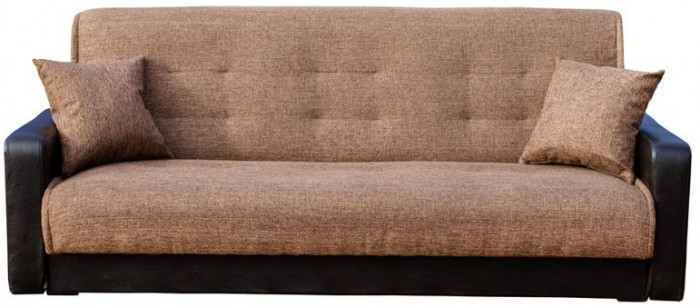 Раскладной диван-кровать, прямой, книжка, цвет коричнево-черный, кожа/рогожка, Лондон 120х190