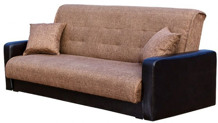 Раскладной диван-кровать, прямой, книжка, цвет коричнево-черный, кожа/рогожка, Лондон 120х190