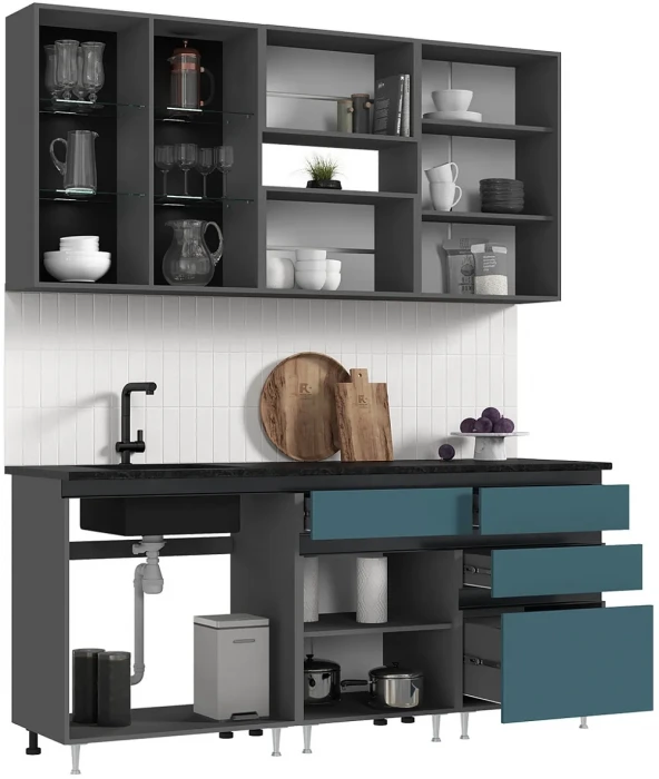 Кухня Техно-6 2,0м Графит/Атлантик софт/Графит софт