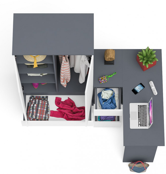 Мори компьютерный стол МС-16 левый + Шкаф МШ900.1, графит/белый