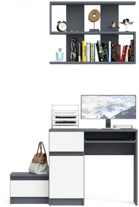 Мори Стол компьютерный МС-1 левый + Тумба ТМП400.1 + Полка 900, цвет графит/белый, ШхГхВ 130,4х50х209,6 см., НЕ универсальная сборка