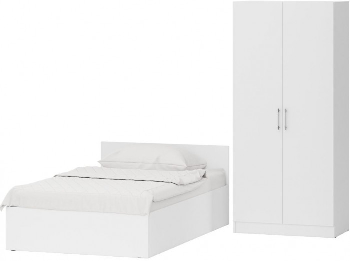 Кровать с ящиками 1200 + Шкаф 2-х створчатый Стандарт, цвет белый, ШхГхВ 123,5х203,5х70 + 90х52х200 см., сп.м. 1200х2000 мм., б/м, основание есть