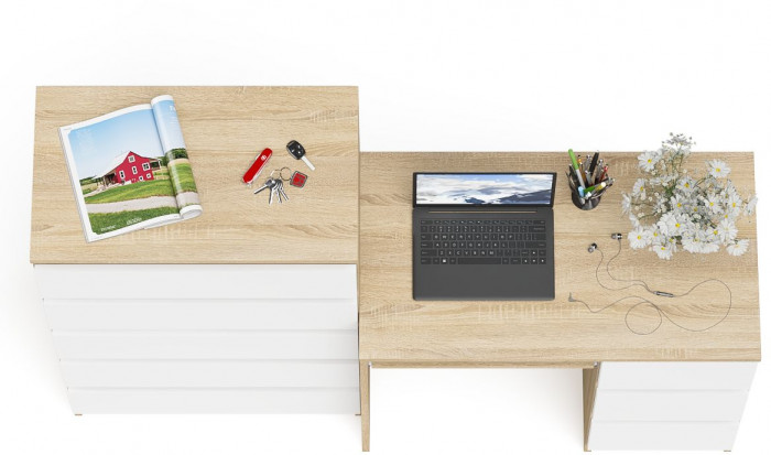 Мори Стол компьютерный МС-6 правый + Комод МК700.5, цвет дуб сонома/белый, ШхГхВ 160,4х50х114 см., выдвижные ящики справа, НЕ универсальная сборка