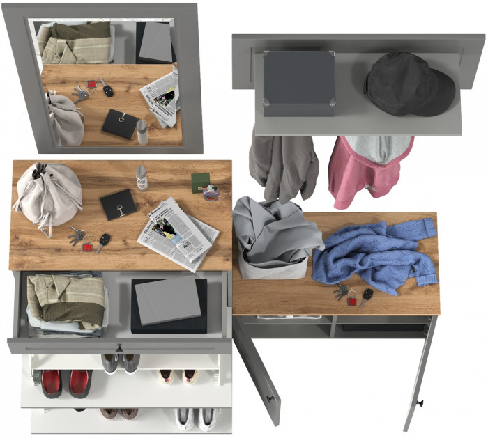 Остин Прихожая 44, цвет серый графит/дуб крафт золотой, ШхГхВ 160х41,9х210 см., универсальная сборка