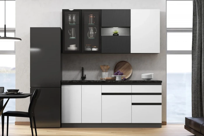 Кухня Техно-6 2,0м Графит/Белый снег софт/Графит софт