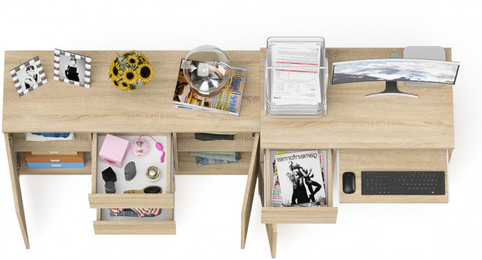 Мори Стол компьютерный МС-1 левый + Комод МК1200.3, цвет дуб сонома, ШхГхВ 210,4х50х76,6 см., выдвижной ящик слева, НЕ универсальная сборка