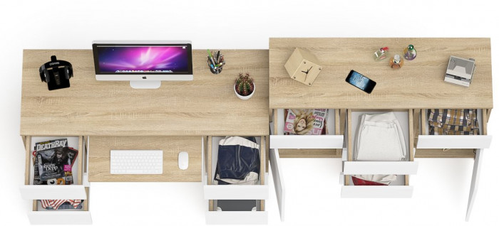 Мори Стол компьютерный МС-2 + Комод МК1200.4, цвет дуб сонома/белый, ШхГхВ 255,8х50х94 см., универсальная сборка