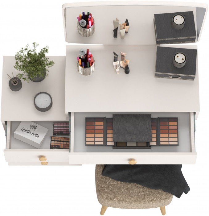 Афина Спальня 4-25901М1к.с. Трюмо + Банкетка 6-5135ТКШкор Полли, кашемир серый/ткань коричневая