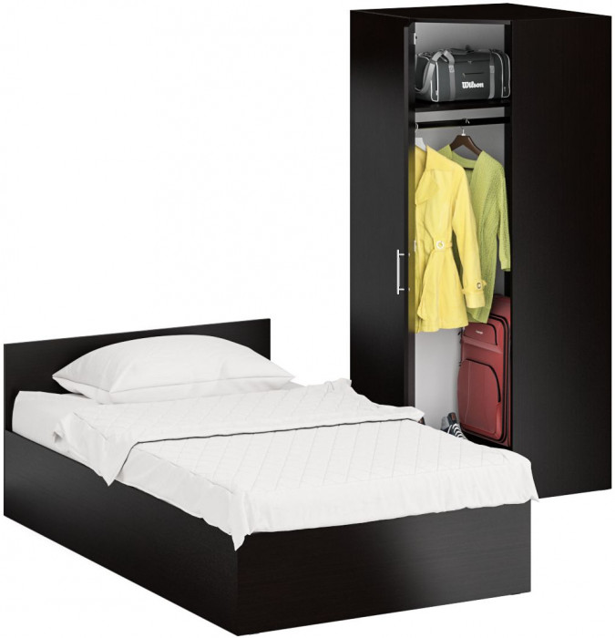 Кровать 1200 + Шкаф угловой Стандарт, цвет венге, ШхГхВ 123,5х203,5х70 + 81,2х81,2х200см., сп.м. 1200х2000 мм., без матраса, основание есть