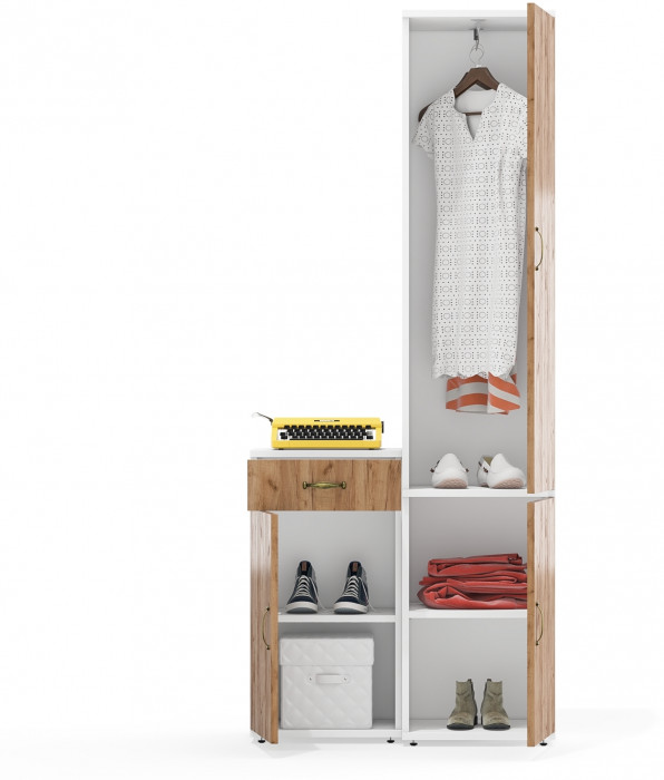 Лидер-8 Пенал МД 21Б + Тумба МД 3.15, цвет белый шагрень/крафт золото, ШхГхВ 80х37,5х190 см., универсальная сборка