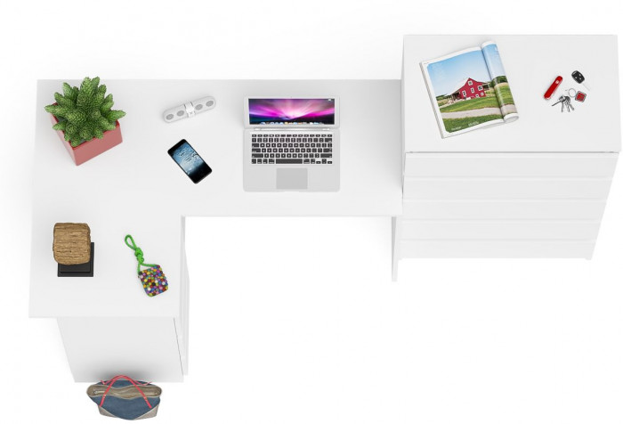 Мори Стол компьютерный МС-16 левый + Комод МК700.5, цвет белый, ШхГхВ 194,8х84,9х114 см., выдвижные ящики слева, НЕ универсальная сборка