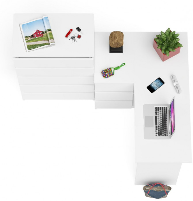 Мори Стол компьютерный МС-16 левый + Комод МК700.5, цвет белый, ШхГхВ 194,8х84,9х114 см., выдвижные ящики слева, НЕ универсальная сборка