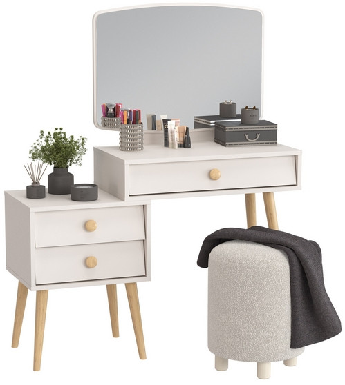 Афина Спальня 4-25901М1к.с. Трюмо + Банкетка 6-5137ТКШсв.серый Марта, кашемир серый/ткань светло-серая