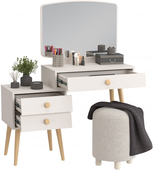 Афина Спальня 4-25901М1к.с. Трюмо + Банкетка 6-5137ТКШсв.серый Марта, кашемир серый/ткань светло-серая