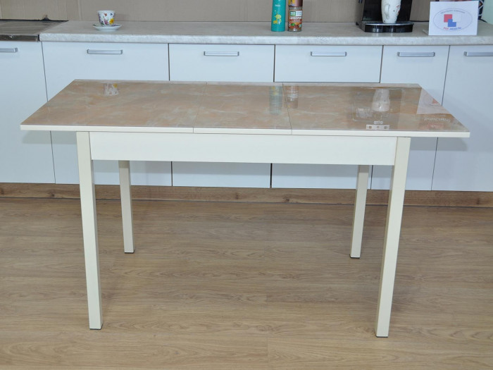 Альфа фотопечать стол обеденный раздвижной / мрамор бежевый/дуб молочный/бежевый