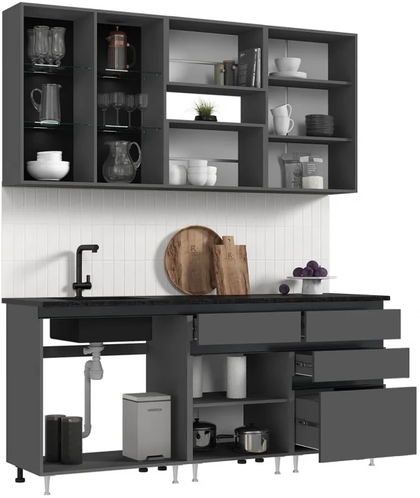 Кухня Техно-6 2,0м Графит/Графит софт