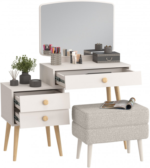 Афина Спальня 4-25901М1к.с. Трюмо + Банкетка 6-5138ТКШсв.серый Тифани, кашемир серый/ткань светло-серая