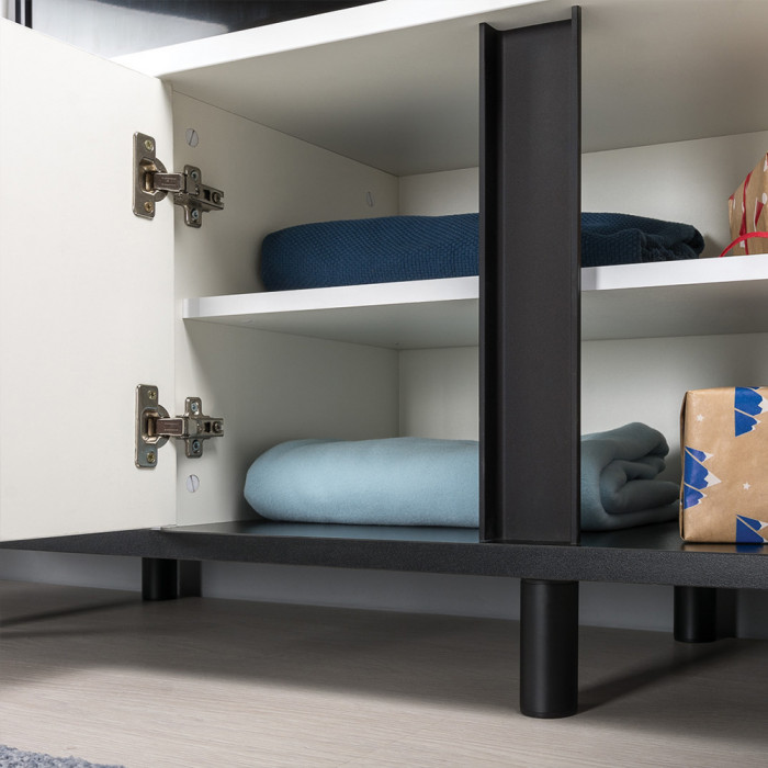 Валенсия Спальня № 25, цвет ЛДСП белый шагрень/чёрный/МДФ белый шагрень, ортопед есть, сп. м. 1600х2000 мм., б/м