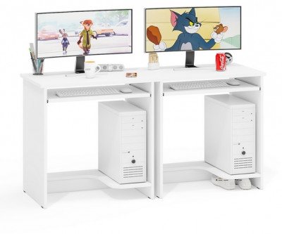 Два стола компьютерных С-МД-СК11-1, цвет белый шагрень, ШхГхВ 149,2х50х75 см., НЕ универсальная сборка