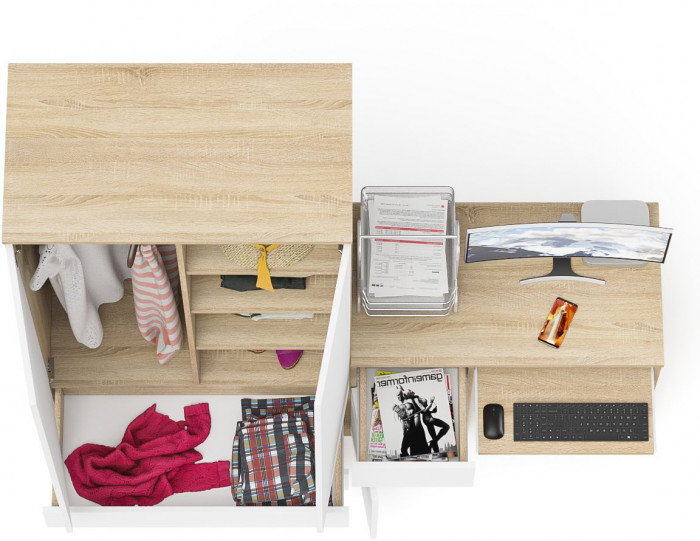 Мори компьютерный стол МС-1 левый + Шкаф МШ900.1, дуб сонома/белый