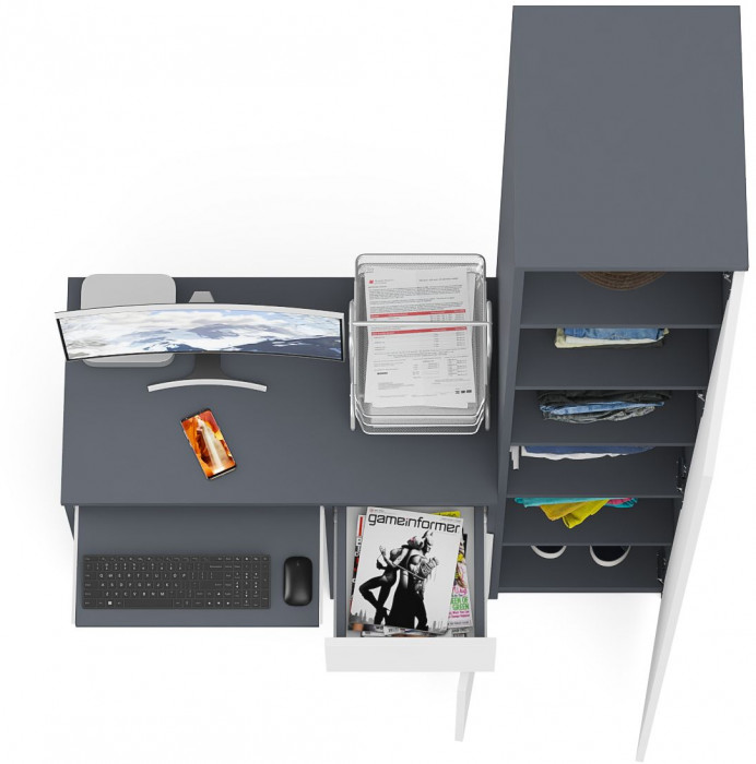 Мори компьютерный стол МС-1 правый + Пенал МШ400.1, графит/белый