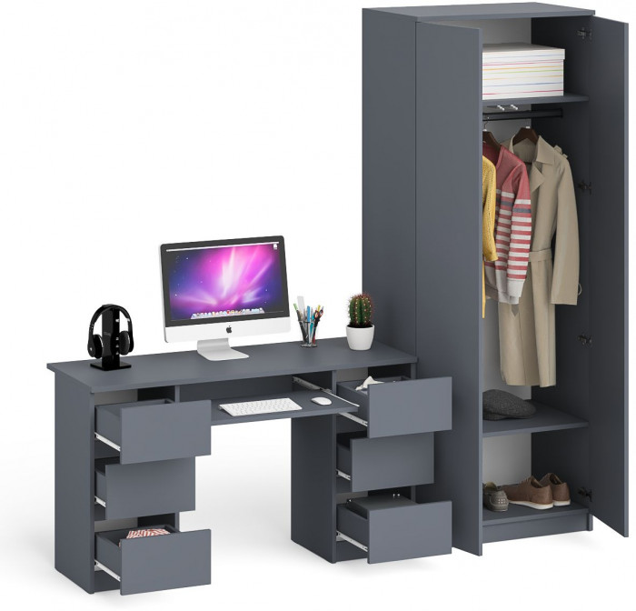 Мори Стол компьютерный МС-2 + Шкаф МШ800.1, цвет графит, ШхГхВ 215,8х50,4х209,6 см., универсальная сборка