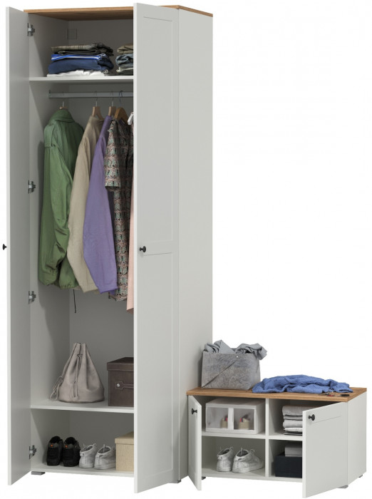 Остин Прихожая 06, белый шагрень/дуб крафт золотой