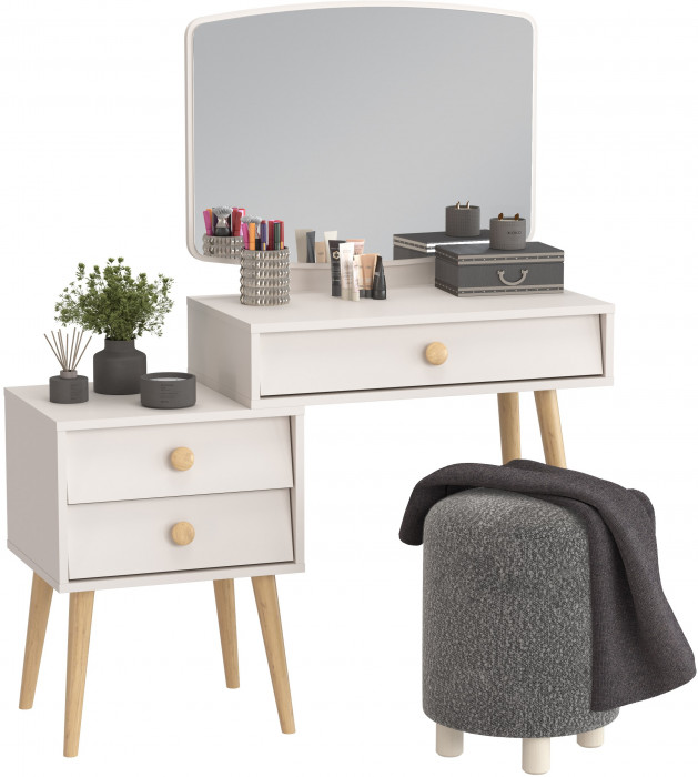 Афина Спальня 4-25901М1к.с. Трюмо + Банкетка 6-5137ТКШтем.серый Марта, кашемир серый/ткань тёмно-серая