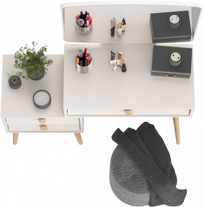 Афина Спальня 4-25901М1к.с. Трюмо + Банкетка 6-5137ТКШтем.серый Марта, кашемир серый/ткань тёмно-серая