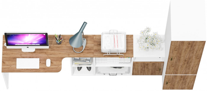 Лидер-8 Стол + Тумба МД 3.19 + Пенал МД 23Б, белый шагрень/крафт золото