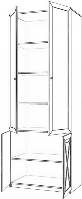 Бэль Шкаф двухдверный со стеклом (задняя стенка зеркало) Слоновая кость