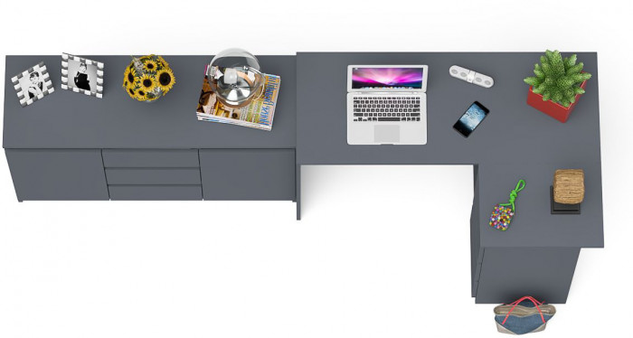 Мори Стол компьютерный МС-16 правый + Комод МК1200.3, цвет графит, ШхГхВ 244,8х84,9х76,6 см., выдвижные ящики справа, НЕ универсальная сборка