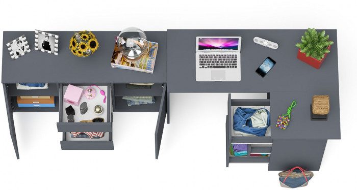 Мори Стол компьютерный МС-16 правый + Комод МК1200.3, цвет графит, ШхГхВ 244,8х84,9х76,6 см., выдвижные ящики справа, НЕ универсальная сборка