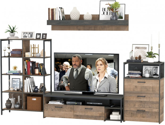 Трувор Гостиная 085, цвет дуб гранж песочный/интра, ШхГхВ 305,8х45,4х210 см., универсальная сборка