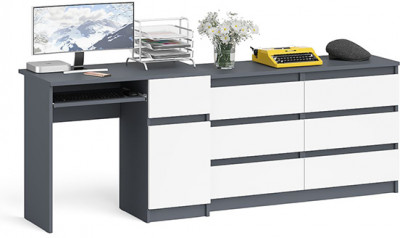 Мори Стол компьютерный МС-1 правый + Комод МК1200.6, цвет графит/белый, ШхГхВ 210,4х50х76,6 см., выдвижной ящик справа, НЕ универсальная сборка