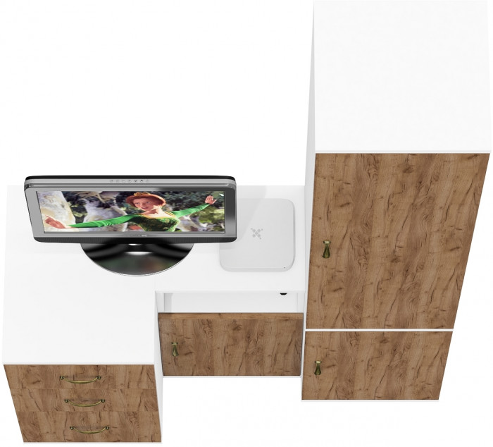 Лидер-8 Пенал МД 21Б + Тумба МД 3.16 + Тумба МД 3.19, цвет белый шагрень/крафт золото, ШхГхВ 120х50х190 см., универсальная сборка