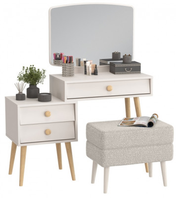 Афина Спальня 4-25901М1к.с. Трюмо + Банкетка 6-5138ТКШсв.серый Тифани, кашемир серый/ткань светло-серая