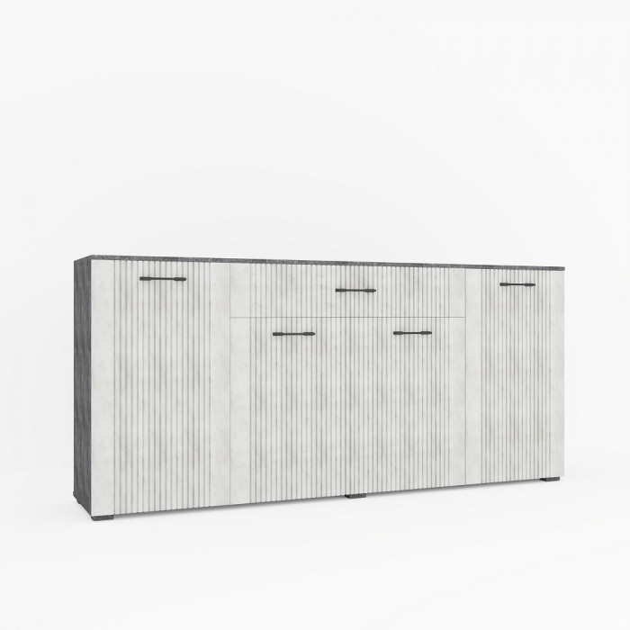 Модульная стенка для гостиной "Денвер" - Бетон спаркс/Перламутр жемчуг