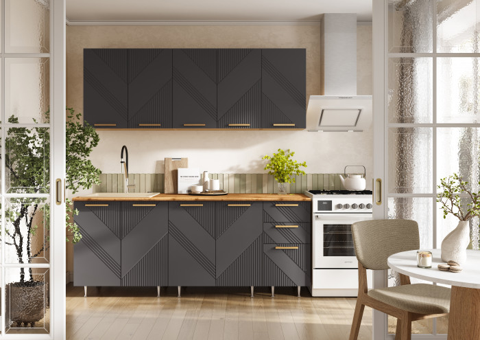 Кухня Ирис 2,0м (490), Дуб Крафт/Браш Графит (Дуб вотан)