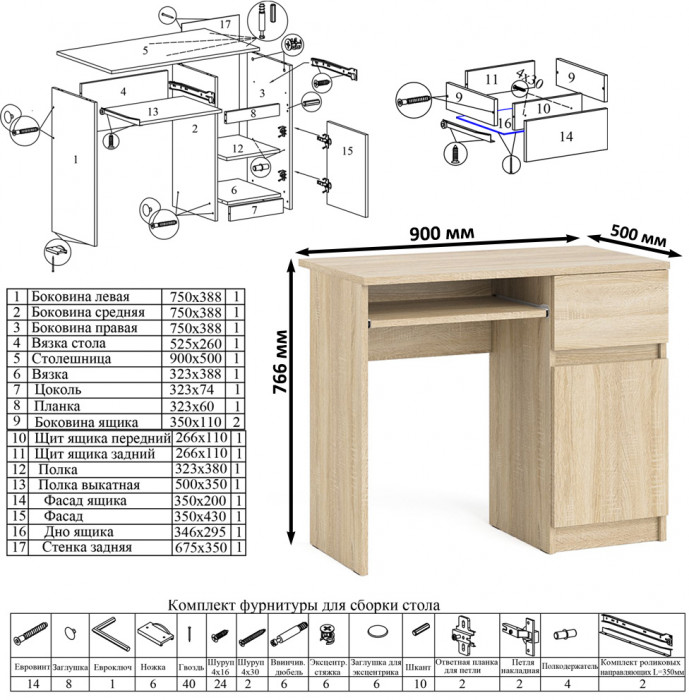 Мори компьютерный стол МС-1 правый, дуб сонома