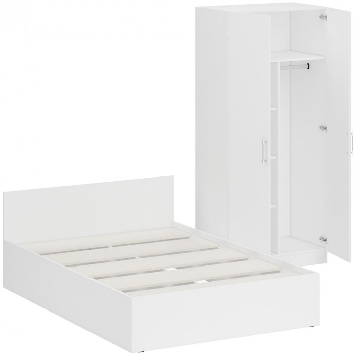 Кровать 1400 + Шкаф 2-х створчатый Стандарт, цвет белый, ШхГхВ 143,5х203,5х70 + 90х52х200 см., сп.м. 1400х2000 мм., без матраса, основание есть