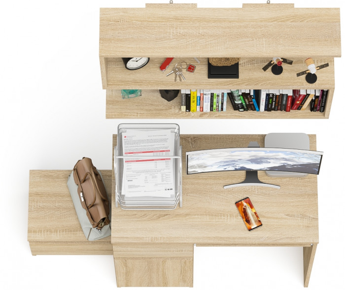 Мори Стол компьютерный МС-1 левый + Тумба ТМП400.1 + Полка 900, цвет дуб сонома, ШхГхВ 130,4х50х209,6 см., НЕ универсальная сборка