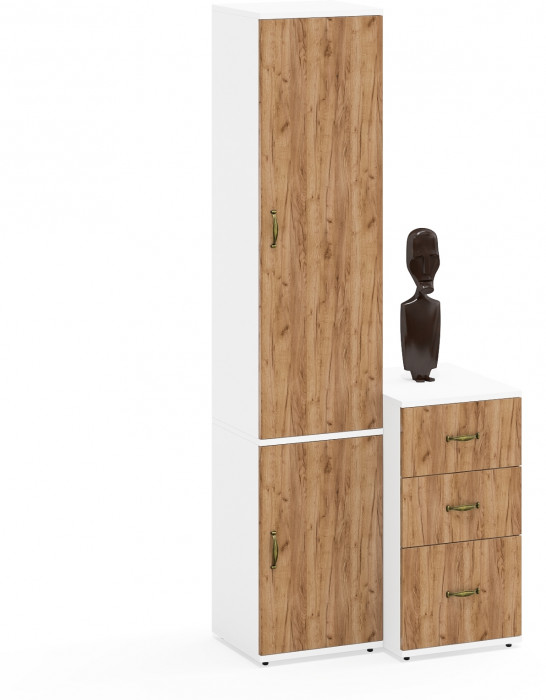 Лидер-8 Пенал МД 21Б + Тумба МД 3.16, цвет белый шагрень/крафт золото, ШхГхВ 80х50х190 см., универсальная сборка