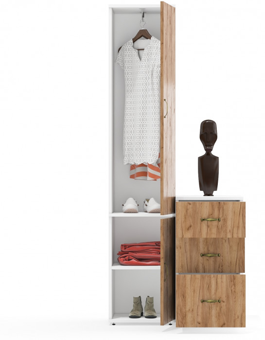 Лидер-8 Пенал МД 21Б + Тумба МД 3.16, цвет белый шагрень/крафт золото, ШхГхВ 80х50х190 см., универсальная сборка