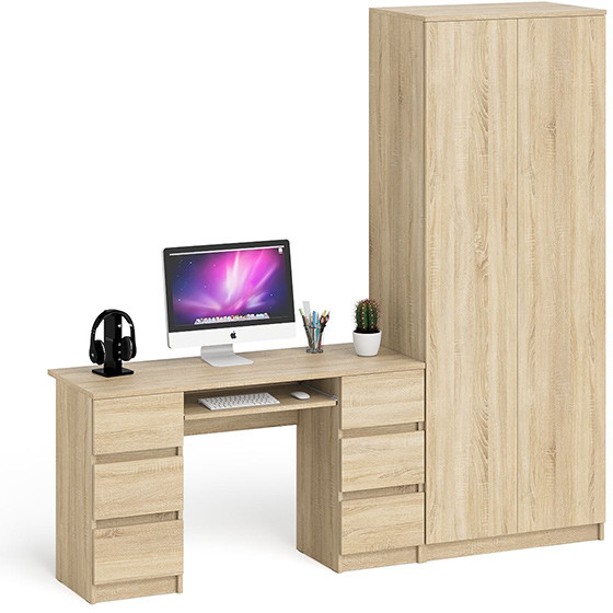 Мори Стол компьютерный МС-2 + Шкаф МШ800.1, цвет дуб сонома, ШхГхВ 215,8х50,4х209,6 см., универсальная сборка