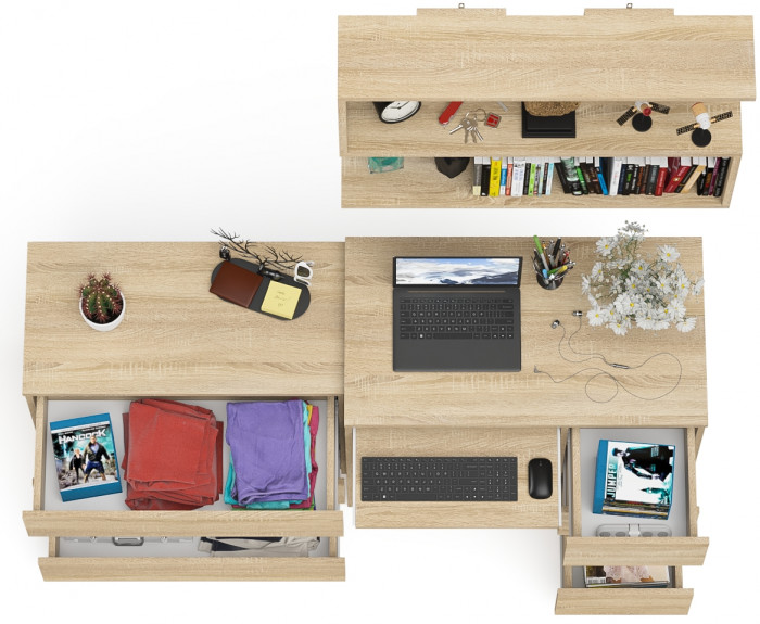 Мори Стол компьютерный МС-6 правый + Комод МК800.1 + Полка 900, цвет дуб сонома, ШхГхВ 170,4х50х209,6 см., НЕ универсальная сборка