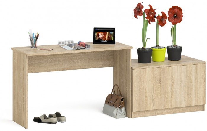 Мори Стол письменный МСП1200.1 + Тумба МА900.1, цвет дуб сонома, ШхГхВ 210,8х50,4х76,6 см., универсальная сборка