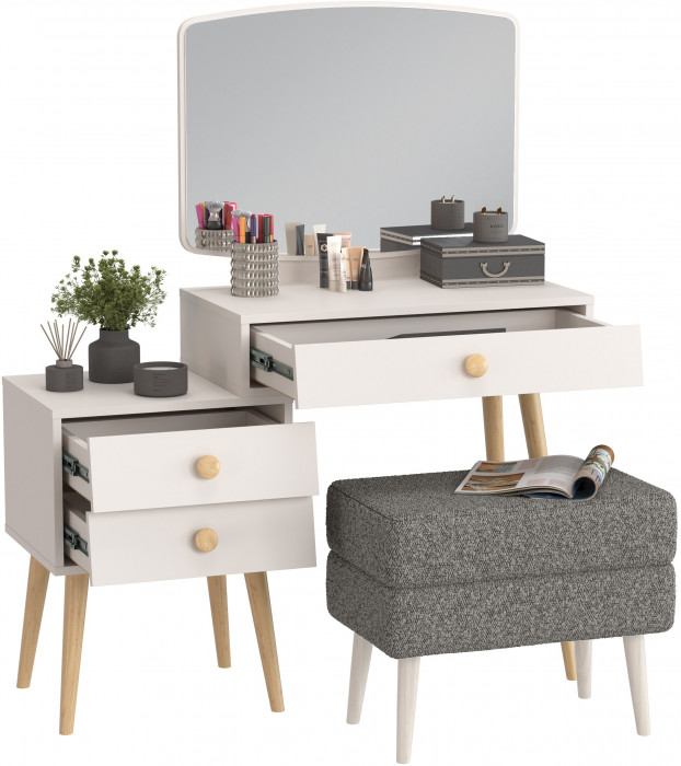 Афина Спальня 4-25901М1к.с. Трюмо + Банкетка 6-5138ТКШтем.серый Тифани, кашемир серый/ткань тёмно-серая